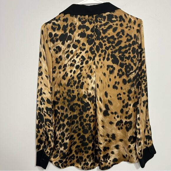 Zara Animal Leopard Print Top Blouse Black Tan Faux Silk Women’s Size Medium - Picture 4 of 5